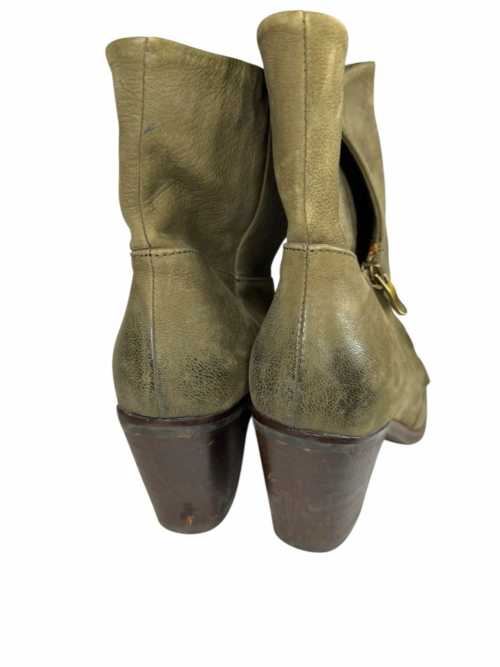 Bussola Reiiavik Asymmetrical Olive Green Leather  Zip Heeled Boots Sz 38 - Picture 5 of 7